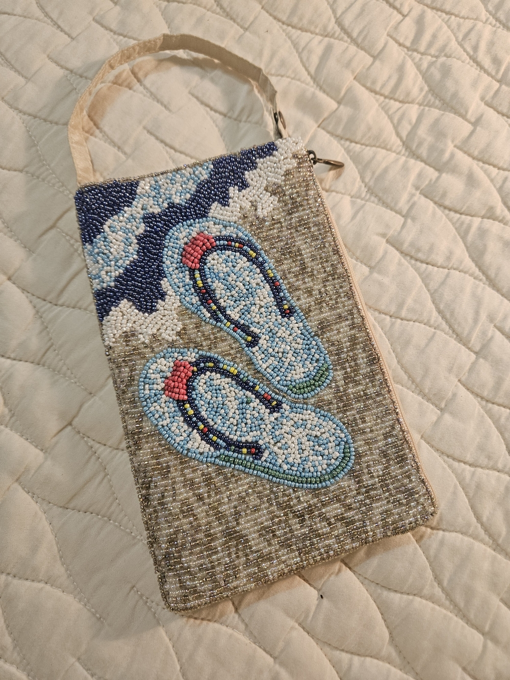 Bamboo Trading Company Beaded Flip-Flop Wristlet Clutch in Light Blue and Tan